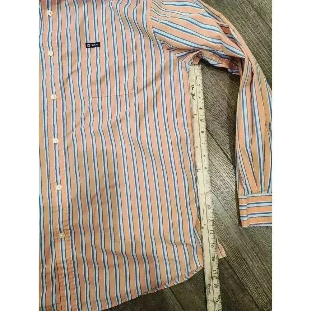 Chaps Men's Orange And Blue Striped Long Sleeve Dress Shirt Size XL - Picture 6 of 6